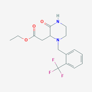 molecular formula C16H19F3N2O3 B4416399 Ethyl {3-oxo-1-[2-(trifluoromethyl)benzyl]piperazin-2-yl}acetate 