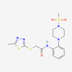 molecular formula C16H21N5O3S3 B4416957 N-{2-[4-(methylsulfonyl)-1-piperazinyl]phenyl}-2-[(5-methyl-1,3,4-thiadiazol-2-yl)thio]acetamide 