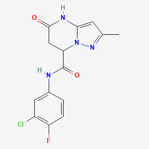 molecular formula C14H12ClFN4O2 B4417434 N-(3-chloro-4-fluorophenyl)-2-methyl-5-oxo-4,5,6,7-tetrahydropyrazolo[1,5-a]pyrimidine-7-carboxamide 