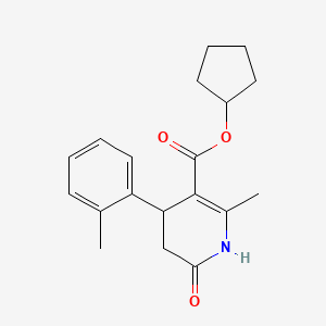 molecular formula C19H23NO3 B4417477 Cyclopentyl 2-methyl-4-(2-methylphenyl)-6-oxo-1,4,5,6-tetrahydropyridine-3-carboxylate 
