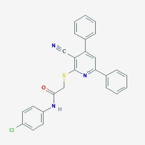 molecular formula C26H18ClN3OS B441749 N-(4-Chlorophenyl)-2-((3-cyano-4,6-diphenylpyridin-2-yl)thio)acetamide CAS No. 332100-26-2