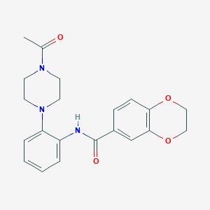 molecular formula C21H23N3O4 B4417576 N-[2-(4-acetyl-1-piperazinyl)phenyl]-2,3-dihydro-1,4-benzodioxine-6-carboxamide 