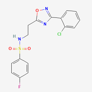 molecular formula C16H13ClFN3O3S B4417719 N-{2-[3-(2-Chlorophenyl)-1,2,4-oxadiazol-5-YL]ethyl}-4-fluorobenzene-1-sulfonamide 