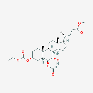 molecular formula C29H46O8 B044178 Methyl (4R)-4-[(3R,5R,6S,7S,8S,9S,10R,13R,14S,17R)-3-ethoxycarbonyloxy-6-formyloxy-7-hydroxy-10,13-dimethyl-2,3,4,5,6,7,8,9,11,12,14,15,16,17-tetradecahydro-1H-cyclopenta[a]phenanthren-17-yl]pentanoate CAS No. 125112-77-8