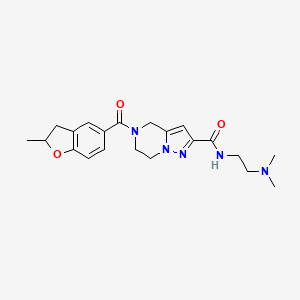 molecular formula C21H27N5O3 B4418515 N-[2-(dimethylamino)ethyl]-5-[(2-methyl-2,3-dihydro-1-benzofuran-5-yl)carbonyl]-4,5,6,7-tetrahydropyrazolo[1,5-a]pyrazine-2-carboxamide 