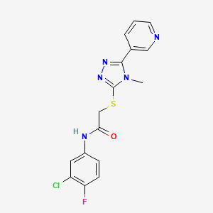 molecular formula C16H13ClFN5OS B4421596 N-(3-chloro-4-fluorophenyl)-2-{[4-methyl-5-(pyridin-3-yl)-4H-1,2,4-triazol-3-yl]sulfanyl}acetamide 