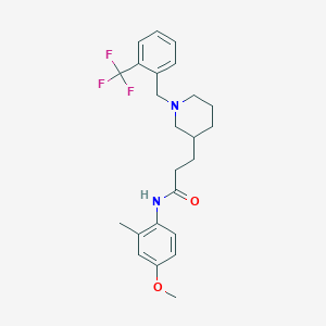molecular formula C24H29F3N2O2 B4421897 N-(4-methoxy-2-methylphenyl)-3-[1-[[2-(trifluoromethyl)phenyl]methyl]piperidin-3-yl]propanamide 