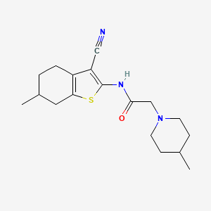 molecular formula C18H25N3OS B4422212 N-(3-CYANO-6-METHYL-4,5,6,7-TETRAHYDRO-1-BENZOTHIOPHEN-2-YL)-2-(4-METHYL-1-PIPERIDINYL)ACETAMIDE 