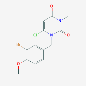 molecular formula C13H12BrClN2O3 B044224 1-[(3-Bromo-4-methoxyphenyl)methyl]-6-chloro-3-methylpyrimidine-2,4(1H,3H)-dione CAS No. 121593-88-2