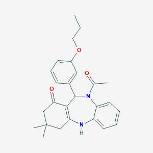 molecular formula C26H30N2O3 B442261 10-acetyl-3,3-dimethyl-11-(3-propoxyphenyl)-2,3,4,5,10,11-hexahydro-1H-dibenzo[b,e][1,4]diazepin-1-one CAS No. 353772-41-5