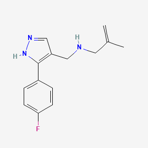 molecular formula C14H16FN3 B4423154 N-[[5-(4-fluorophenyl)-1H-pyrazol-4-yl]methyl]-2-methylprop-2-en-1-amine 
