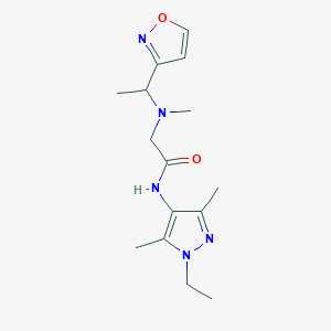 molecular formula C15H23N5O2 B4423335 N-(1-ethyl-3,5-dimethyl-1H-pyrazol-4-yl)-2-[(1-isoxazol-3-ylethyl)(methyl)amino]acetamide 