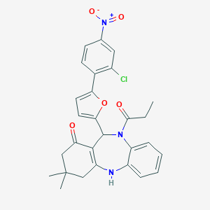 11-[5-(2-chloro-4-nitrophenyl)furan-2-yl]-3,3-dimethyl-10-propanoyl-2,3,4,5,10,11-hexahydro-1H-dibenzo[b,e][1,4]diazepin-1-one