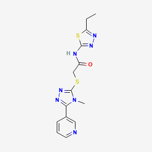 molecular formula C14H15N7OS2 B4423687 N-(5-ETHYL-1,3,4-THIADIAZOL-2-YL)-2-{[4-METHYL-5-(3-PYRIDINYL)-4H-1,2,4-TRIAZOL-3-YL]SULFANYL}ACETAMIDE 