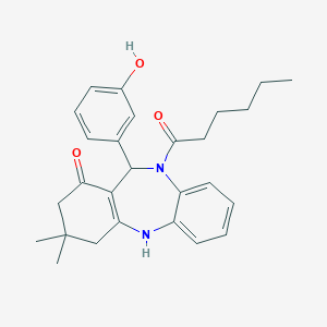 5-Hexanoyl-6-(3-hydroxyphenyl)-9,9-dimethyl-6,8,10,11-tetrahydrobenzo[b][1,4]benzodiazepin-7-one