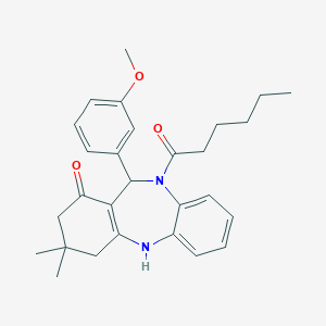 5-Hexanoyl-6-(3-methoxyphenyl)-9,9-dimethyl-6,8,10,11-tetrahydrobenzo[b][1,4]benzodiazepin-7-one