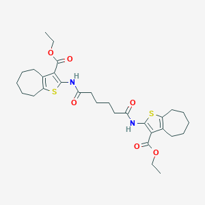 molecular formula C30H40N2O6S2 B442415 ethyl 2-[(6-{[3-(ethoxycarbonyl)-5,6,7,8-tetrahydro-4H-cyclohepta[b]thien-2-yl]amino}-6-oxohexanoyl)amino]-5,6,7,8-tetrahydro-4H-cyclohepta[b]thiophene-3-carboxylate 