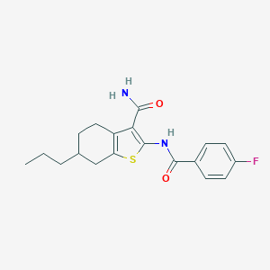 molecular formula C19H21FN2O2S B442430 2-[(4-Fluorobenzoyl)amino]-6-propyl-4,5,6,7-tetrahydro-1-benzothiophene-3-carboxamide 