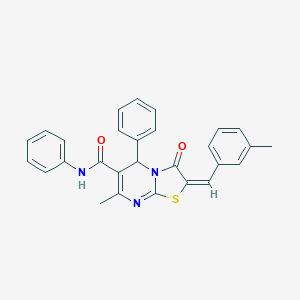 molecular formula C28H23N3O2S B442450 7-methyl-2-(3-methylbenzylidene)-3-oxo-N,5-diphenyl-2,3-dihydro-5H-[1,3]thiazolo[3,2-a]pyrimidine-6-carboxamide 