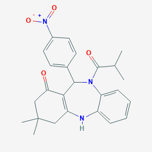 molecular formula C25H27N3O4 B442456 10-Isobutyryl-3,3-dimethyl-11-(4-nitro-phenyl)-2,3,4,5,10,11-hexahydro-dibenzo[b 
