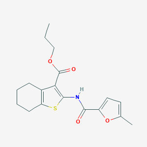 molecular formula C18H21NO4S B442457 PROPYL 2-{[(5-METHYL-2-FURYL)CARBONYL]AMINO}-4,5,6,7-TETRAHYDRO-1-BENZOTHIOPHENE-3-CARBOXYLATE 