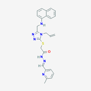 molecular formula C25H25N7OS B442460 2-({4-allyl-5-[(1-naphthylamino)methyl]-4H-1,2,4-triazol-3-yl}sulfanyl)-N'-[(6-methyl-2-pyridinyl)methylene]acetohydrazide 