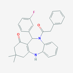 molecular formula C29H27FN2O2 B442462 6-(3-Fluorophenyl)-9,9-dimethyl-5-(2-phenylacetyl)-6,8,10,11-tetrahydrobenzo[b][1,4]benzodiazepin-7-one CAS No. 6044-73-1