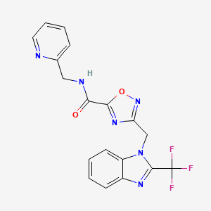 molecular formula C18H13F3N6O2 B4424637 N-(2-pyridinylmethyl)-3-{[2-(trifluoromethyl)-1H-benzimidazol-1-yl]methyl}-1,2,4-oxadiazole-5-carboxamide 