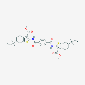 molecular formula C38H48N2O6S2 B442464 Methyl 2-{[4-({[3-(methoxycarbonyl)-6-tert-pentyl-4,5,6,7-tetrahydro-1-benzothien-2-yl]amino}carbonyl)benzoyl]amino}-6-tert-pentyl-4,5,6,7-tetrahydro-1-benzothiophene-3-carboxylate 