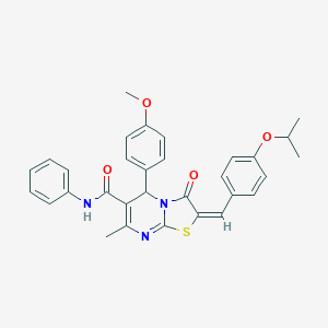 molecular formula C31H29N3O4S B442472 2-(4-isopropoxybenzylidene)-5-(4-methoxyphenyl)-7-methyl-3-oxo-N-phenyl-2,3-dihydro-5H-[1,3]thiazolo[3,2-a]pyrimidine-6-carboxamide 