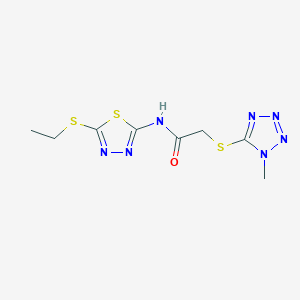 molecular formula C8H11N7OS3 B4424765 N-[5-(ethylsulfanyl)-1,3,4-thiadiazol-2-yl]-2-[(1-methyl-1H-tetrazol-5-yl)sulfanyl]acetamide 