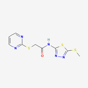 molecular formula C9H9N5OS3 B4424779 N-[5-(Methylsulfanyl)-1,3,4-thiadiazol-2-YL]-2-(pyrimidin-2-ylsulfanyl)acetamide 