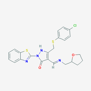 2-(1,3-benzothiazol-2-yl)-5-{[(4-chlorophenyl)sulfanyl]methyl}-4-{[(tetrahydro-2-furanylmethyl)amino]methylene}-2,4-dihydro-3H-pyrazol-3-one