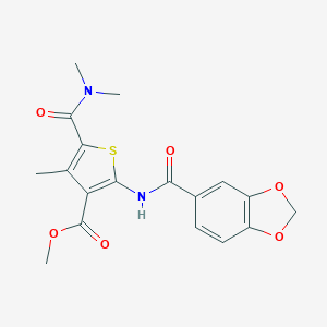 molecular formula C18H18N2O6S B442487 methyl 2-[(1,3-benzodioxol-5-ylcarbonyl)amino]-5-[(dimethylamino)carbonyl]-4-methyl-3-thiophenecarboxylate 