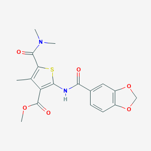molecular formula C18H18N2O6S B442487 Methyl 2-[(1,3-benzodioxol-5-ylcarbonyl)amino]-5-(dimethylcarbamoyl)-4-methylthiophene-3-carboxylate 