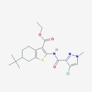 molecular formula C20H26ClN3O3S B442509 ethyl 6-tert-butyl-2-{[(4-chloro-1-methyl-1H-pyrazol-3-yl)carbonyl]amino}-4,5,6,7-tetrahydro-1-benzothiophene-3-carboxylate 