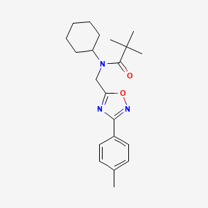 molecular formula C21H29N3O2 B4425137 N-cyclohexyl-2,2-dimethyl-N-{[3-(4-methylphenyl)-1,2,4-oxadiazol-5-yl]methyl}propanamide 
