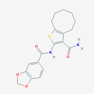 molecular formula C19H20N2O4S B442522 N-(3-carbamoyl-4,5,6,7,8,9-hexahydrocycloocta[b]thiophen-2-yl)-1,3-benzodioxole-5-carboxamide 