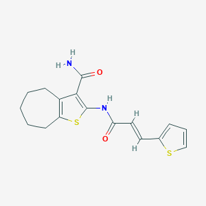 molecular formula C17H18N2O2S2 B442540 (E)-2-(3-(thiophen-2-yl)acrylamido)-5,6,7,8-tetrahydro-4H-cyclohepta[b]thiophene-3-carboxamide CAS No. 477539-30-3