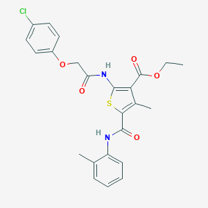 molecular formula C24H23ClN2O5S B442551 Ethyl 2-[2-(4-chlorophenoxy)acetamido]-4-methyl-5-[(2-methylphenyl)carbamoyl]thiophene-3-carboxylate 