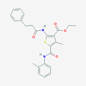 molecular formula C25H26N2O4S B442552 Ethyl 4-methyl-5-[(2-methylphenyl)carbamoyl]-2-(3-phenylpropanamido)thiophene-3-carboxylate 