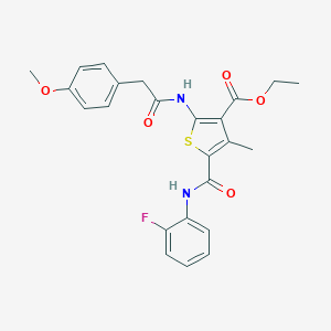 molecular formula C24H23FN2O5S B442586 Ethyl 5-[(2-fluoroanilino)carbonyl]-2-{[(4-methoxyphenyl)acetyl]amino}-4-methylthiophene-3-carboxylate 