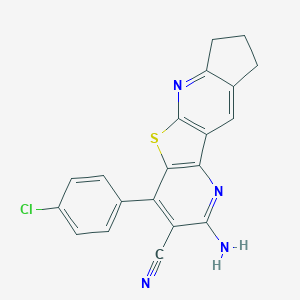 4-Amino-6-(4-chlorophenyl)-8-thia-3,10-diazatetracyclo[7.7.0.02,7.011,15]hexadeca-1(9),2(7),3,5,10,15-hexaene-5-carbonitrile