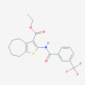 molecular formula C20H20F3NO3S B442628 ethyl 2-[[3-(trifluoromethyl)benzoyl]amino]-5,6,7,8-tetrahydro-4H-cyclohepta[b]thiophene-3-carboxylate 