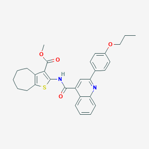 molecular formula C30H30N2O4S B442648 METHYL 2-({[2-(4-PROPOXYPHENYL)-4-QUINOLYL]CARBONYL}AMINO)-5,6,7,8-TETRAHYDRO-4H-CYCLOHEPTA[B]THIOPHENE-3-CARBOXYLATE 