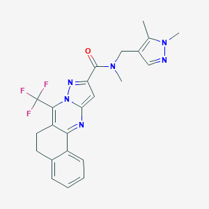 molecular formula C23H21F3N6O B442663 N-[(1,5-dimethyl-1H-pyrazol-4-yl)methyl]-N-methyl-7-(trifluoromethyl)-5,6-dihydrobenzo[h]pyrazolo[5,1-b]quinazoline-10-carboxamide 