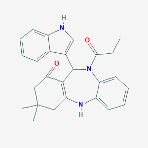 11-(1H-indol-3-yl)-3,3-dimethyl-10-propanoyl-2,3,4,5,10,11-hexahydro-1H-dibenzo[b,e][1,4]diazepin-1-one