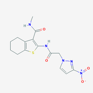molecular formula C15H17N5O4S B442673 N~3~-METHYL-2-{[2-(3-NITRO-1H-PYRAZOL-1-YL)ACETYL]AMINO}-4,5,6,7-TETRAHYDRO-1-BENZOTHIOPHENE-3-CARBOXAMIDE 