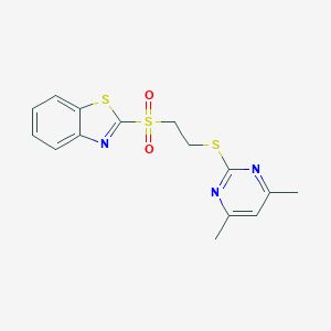 molecular formula C15H15N3O2S3 B442698 2-((2-((4,6-Dimethylpyrimidin-2-yl)thio)ethyl)sulfonyl)benzo[d]thiazole CAS No. 371119-16-3