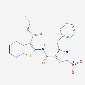 molecular formula C22H22N4O5S B442724 ETHYL 2-(1-BENZYL-3-NITRO-1H-PYRAZOLE-5-AMIDO)-4,5,6,7-TETRAHYDRO-1-BENZOTHIOPHENE-3-CARBOXYLATE 
